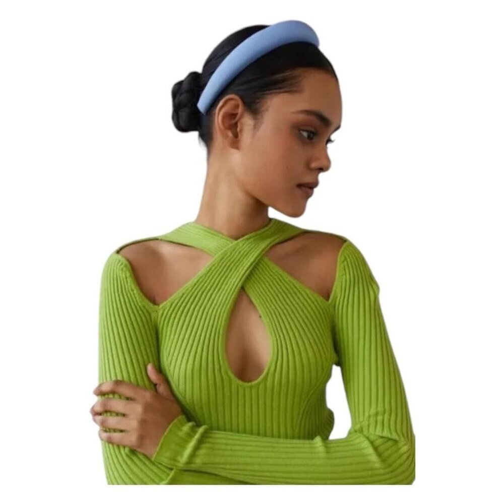 Urban Outfitters Women's Rib Knit CrissCross Cut Out Green Sweater Size M